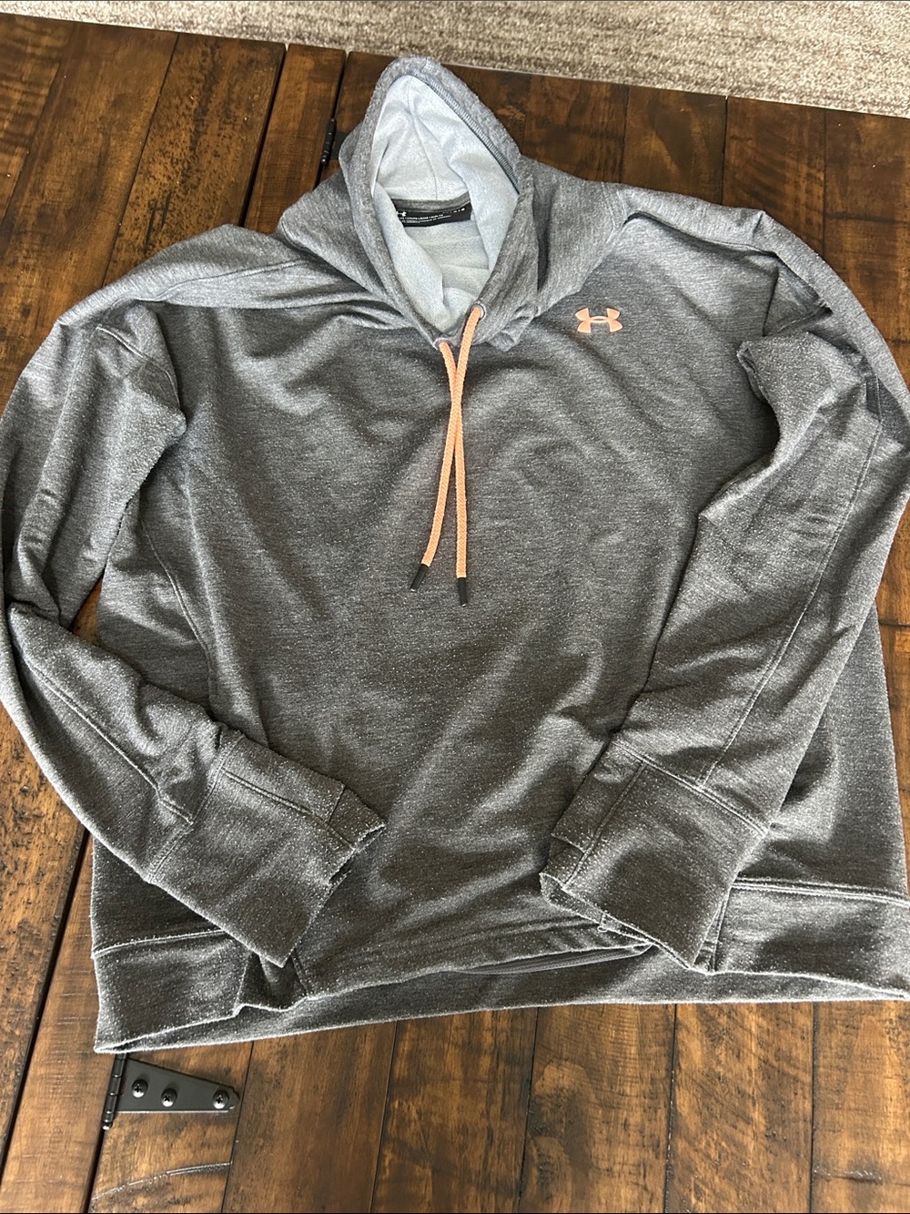 Under Armour Heather Gray Pullover Hoodie with Orange Drawcord